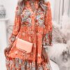Casual Floral Print Dresses For Women 2024 Sping Summer Boho V Neck Loose A Line Dress Elegant Beach Party Dress Robe Femme