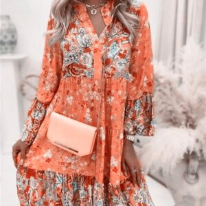 Casual Floral Print Dresses For Women 2024 Sping Summer Boho V Neck Loose A Line Dress Elegant Beach Party Dress Robe Femme