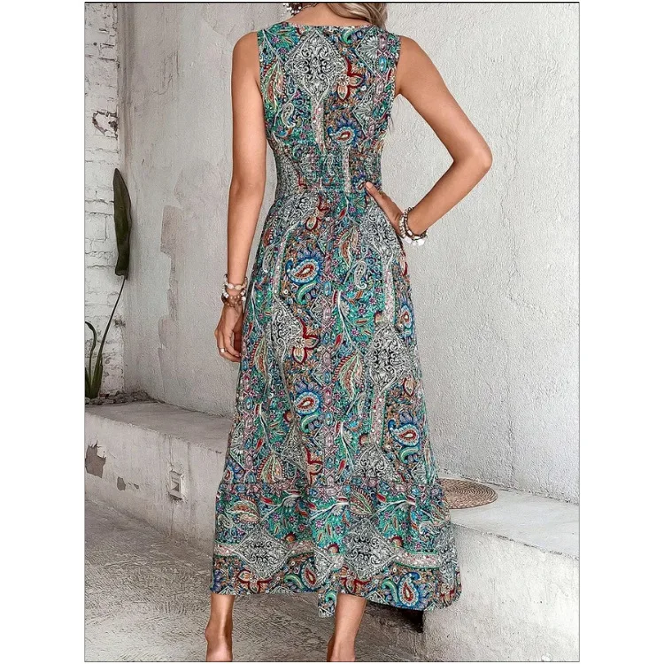 Summer Boho Dress Women Fahsion Sleeveless Print Beach Party Dresses Elegant Casual Holiday Female Dress For Women Robe Femme