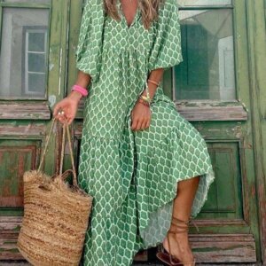 Fashion Women Print Dress Summer Loose Boho Dress Casual Elegant Short Sleeve Beach Party Dresses For Woman Robe Femme 2023 New