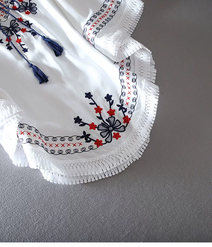 Summer Dress 2022 Fashion Floral Embroidery Women White Dress Batwing O-Neck Bohemian Casual Boho Dresses Vestidos Clothing