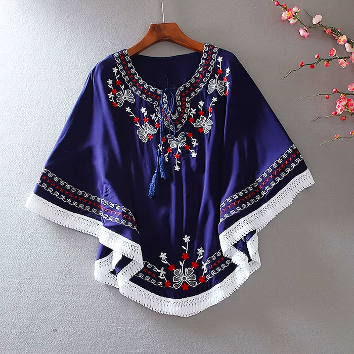 Summer Dress 2022 Fashion Floral Embroidery Women White Dress Batwing O-Neck Bohemian Casual Boho Dresses Vestidos Clothing