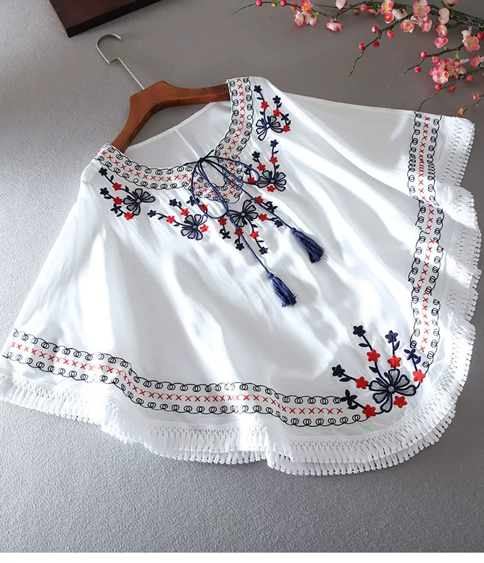 Summer Dress 2022 Fashion Floral Embroidery Women White Dress Batwing O-Neck Bohemian Casual Boho Dresses Vestidos Clothing