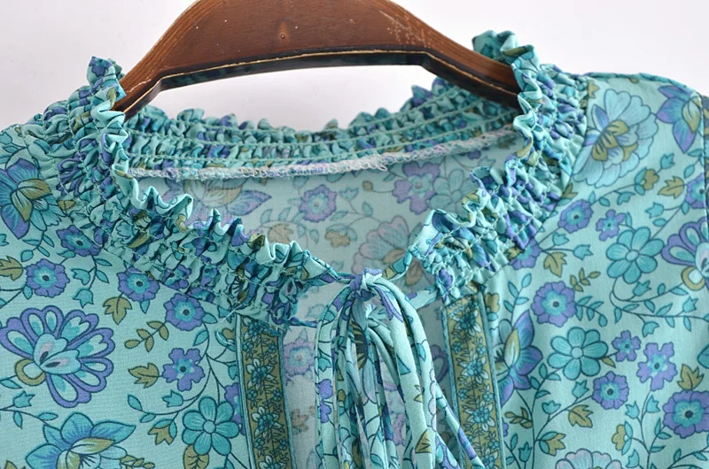 Happie Queens Women Green Floral Print Beach Long Bohemian Dresses Robe Ladies Summer Rayon Cotton Midi Dress Vestidos