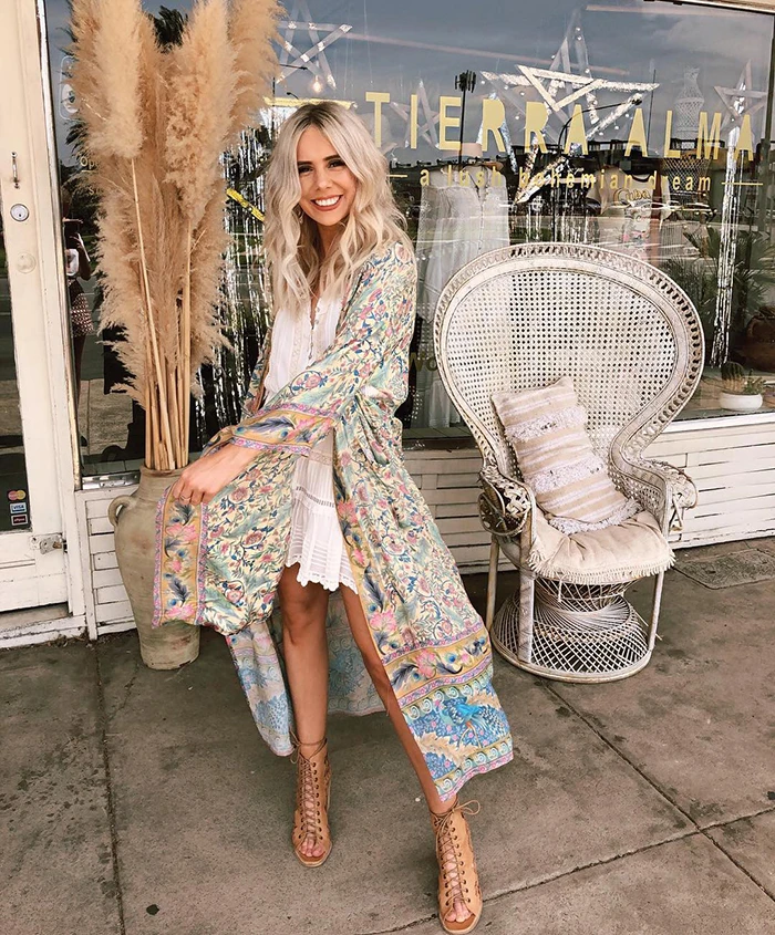 AYUALIN women boho Wrapped dresses rayon floral print kimono sleeve beach wear summer dresses loose long women dresses Vestido