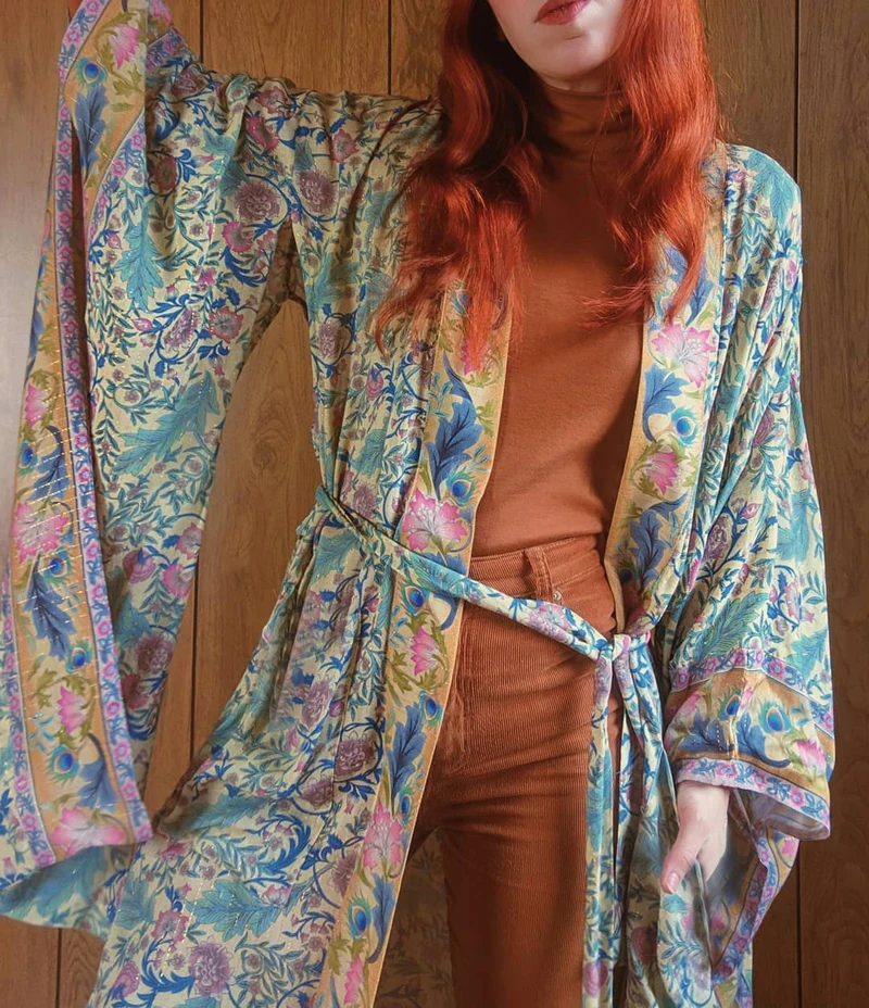 AYUALIN women boho Wrapped dresses rayon floral print kimono sleeve beach wear summer dresses loose long women dresses Vestido