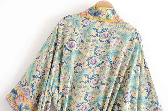 AYUALIN women boho Wrapped dresses rayon floral print kimono sleeve beach wear summer dresses loose long women dresses Vestido