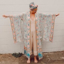 Ayualin Women Boho Wrapped Dresses Rayon Floral Print Kimono Sleeve
