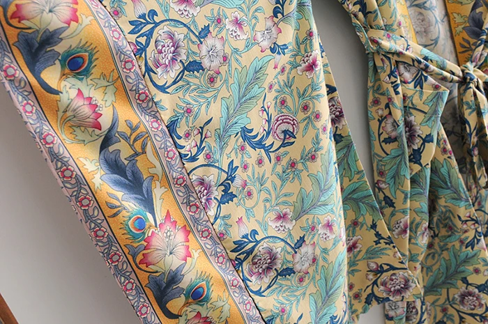 AYUALIN women boho Wrapped dresses rayon floral print kimono sleeve beach wear summer dresses loose long women dresses Vestido