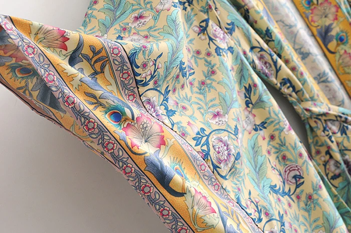 AYUALIN women boho Wrapped dresses rayon floral print kimono sleeve beach wear summer dresses loose long women dresses Vestido