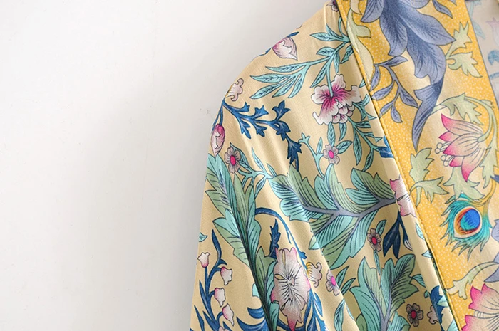 AYUALIN women boho Wrapped dresses rayon floral print kimono sleeve beach wear summer dresses loose long women dresses Vestido