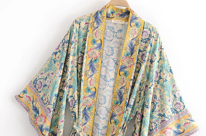 AYUALIN women boho Wrapped dresses rayon floral print kimono sleeve beach wear summer dresses loose long women dresses Vestido