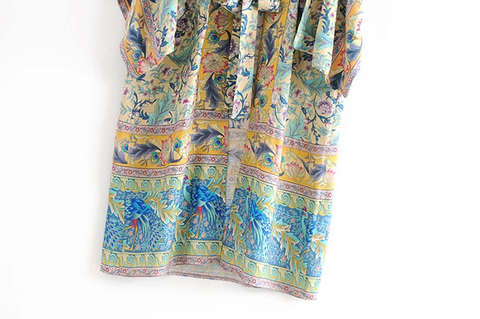 AYUALIN women boho Wrapped dresses rayon floral print kimono sleeve beach wear summer dresses loose long women dresses Vestido