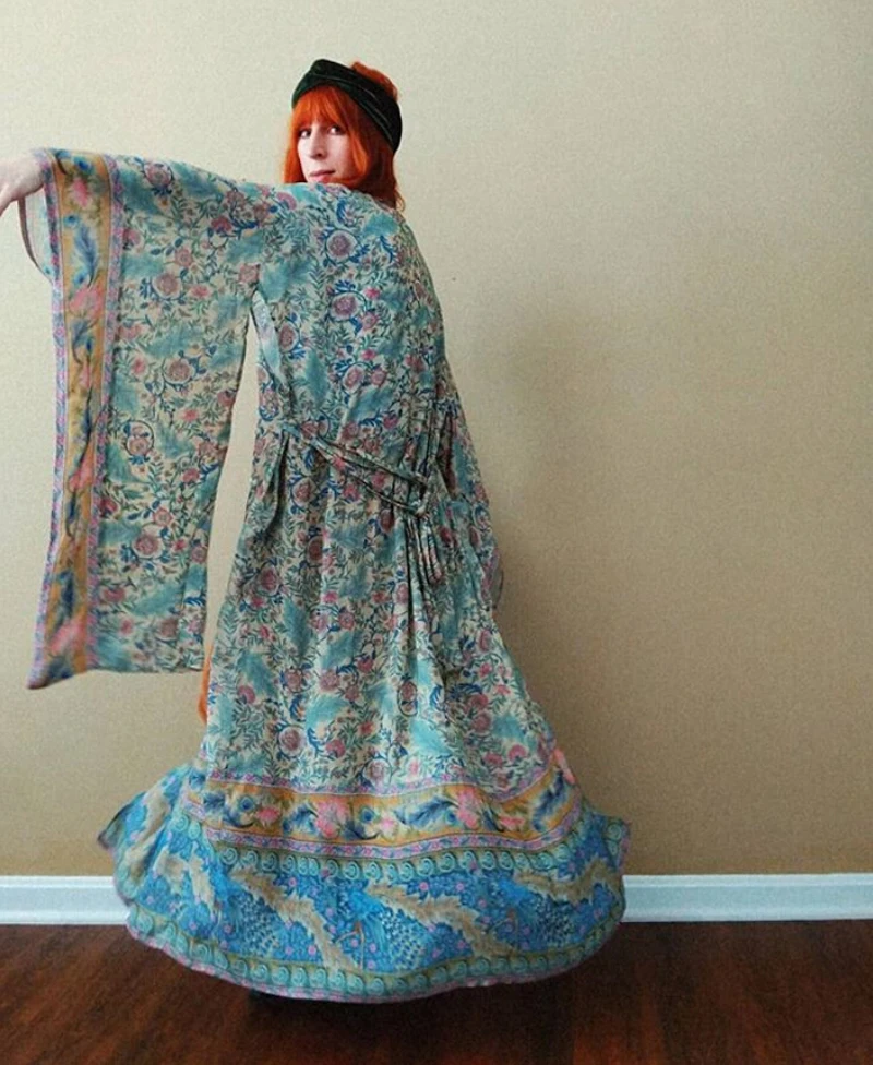 AYUALIN women boho Wrapped dresses rayon floral print kimono sleeve beach wear summer dresses loose long women dresses Vestido