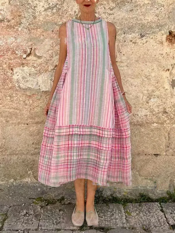 Fashion Print Sleeveless Dress Women Casual Loose O Neck Boho Beach Holiday Dresses Summer Womens Clothing New Robe Femmer 2025