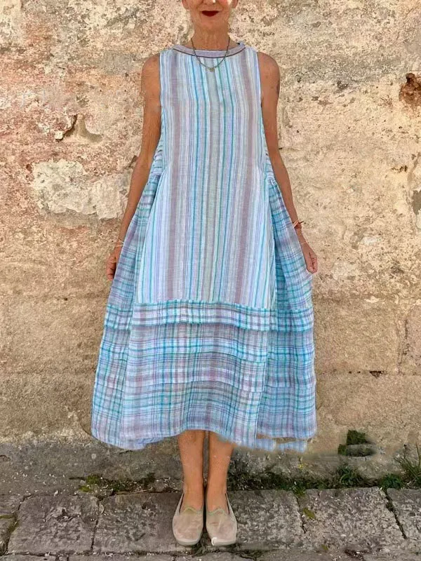 Fashion Print Sleeveless Dress Women Casual Loose O Neck Boho Beach Holiday Dresses Summer Womens Clothing New Robe Femmer 2025