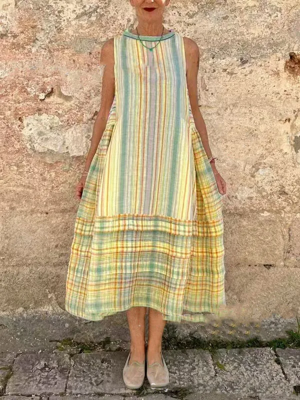 Fashion Print Sleeveless Dress Women Casual Loose O Neck Boho Beach Holiday Dresses Summer Womens Clothing New Robe Femmer 2025