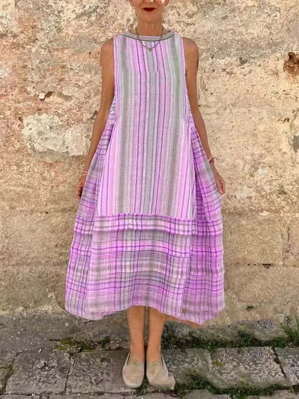 Fashion Print Sleeveless Dress Women Casual Loose O Neck Boho Beach Holiday Dresses Summer Womens Clothing New Robe Femmer 2025