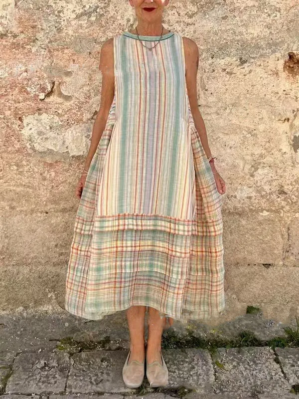 Fashion Print Sleeveless Dress Women Casual Loose O Neck Boho Beach Holiday Dresses Summer Womens Clothing New Robe Femmer 2025