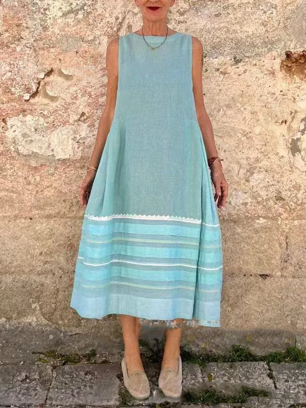 Fashion Print Sleeveless Dress Women Casual Loose O Neck Boho Beach Holiday Dresses Summer Womens Clothing New Robe Femmer 2025