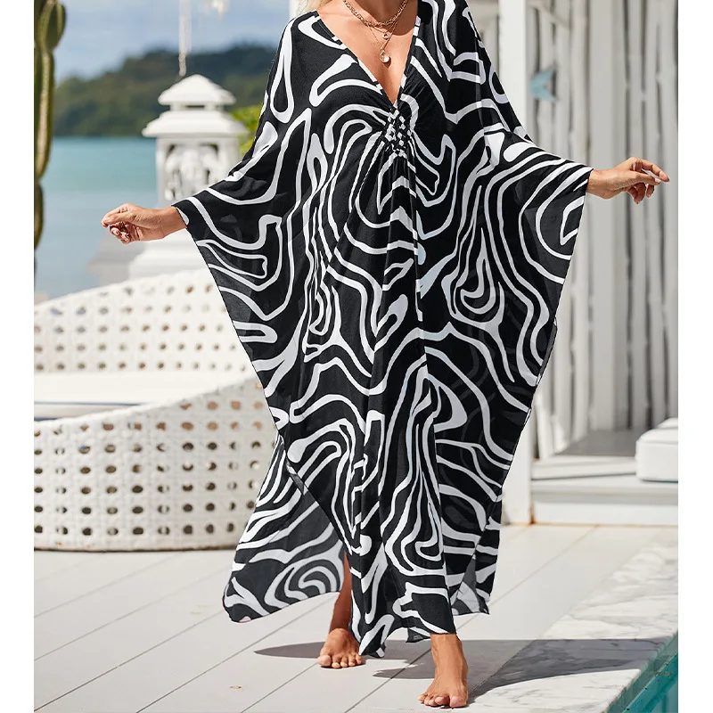 Boho Sexy Women's Dress Apring Summer Fashion Cotton Printed Beach Cover Up Vacation Casual Bikini Proof Loose Dresses For Women