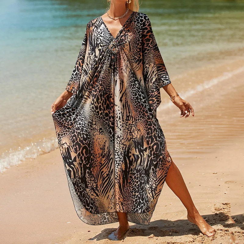 Boho Sexy Women's Dress Apring Summer Fashion Cotton Printed Beach Cover Up Vacation Casual Bikini Proof Loose Dresses For Women