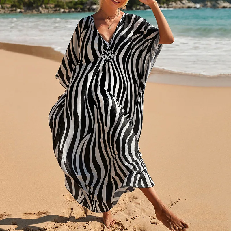 Boho Sexy Women's Dress Apring Summer Fashion Cotton Printed Beach Cover Up Vacation Casual Bikini Proof Loose Dresses For Women