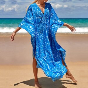 Boho Sexy Women's Dress Apring Summer Fashion Cotton Printed Beach Cover Up Vacation Casual Bikini Proof Loose Dresses For Women
