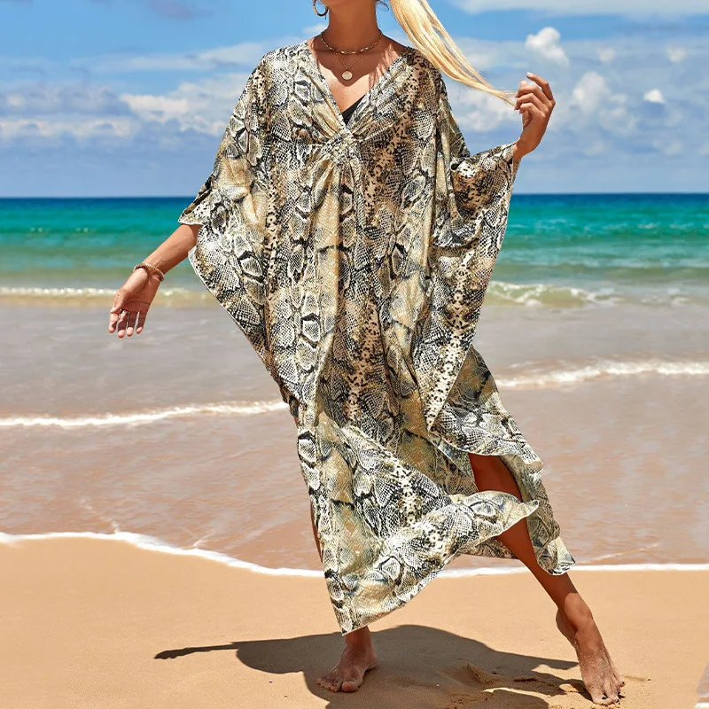 Boho Sexy Women's Dress Apring Summer Fashion Cotton Printed Beach Cover Up Vacation Casual Bikini Proof Loose Dresses For Women