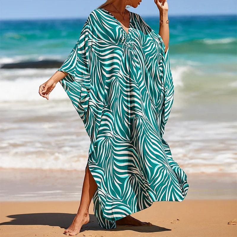 Boho Sexy Women's Dress Apring Summer Fashion Cotton Printed Beach Cover Up Vacation Casual Bikini Proof Loose Dresses For Women