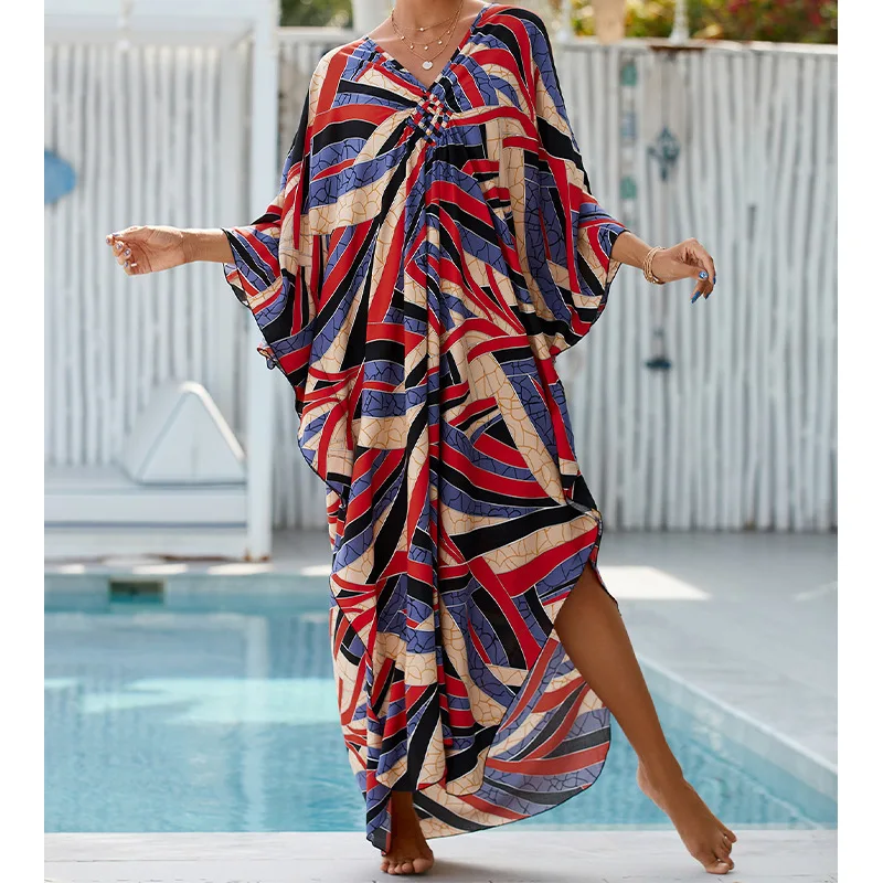 Boho Sexy Women's Dress Apring Summer Fashion Cotton Printed Beach Cover Up Vacation Casual Bikini Proof Loose Dresses For Women