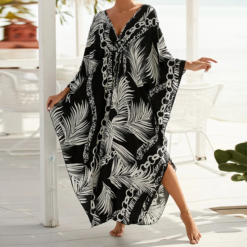 Boho Sexy Women's Dress Apring Summer Fashion Cotton Printed Beach Cover Up Vacation Casual Bikini Proof Loose Dresses For Women