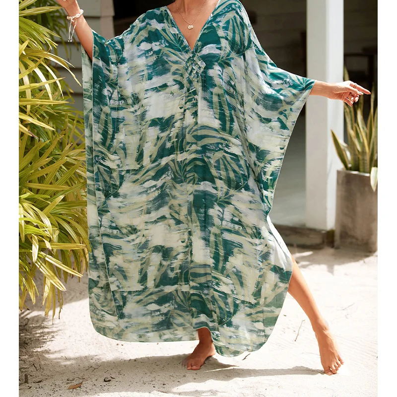 Boho Sexy Women's Dress Apring Summer Fashion Cotton Printed Beach Cover Up Vacation Casual Bikini Proof Loose Dresses For Women
