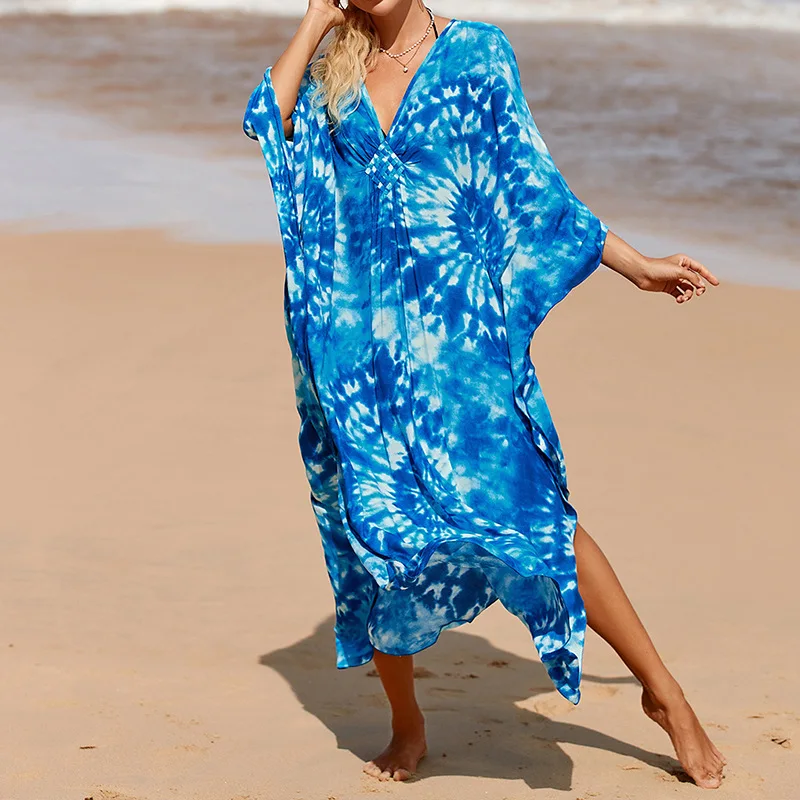 Boho Sexy Women's Dress Apring Summer Fashion Cotton Printed Beach Cover Up Vacation Casual Bikini Proof Loose Dresses For Women