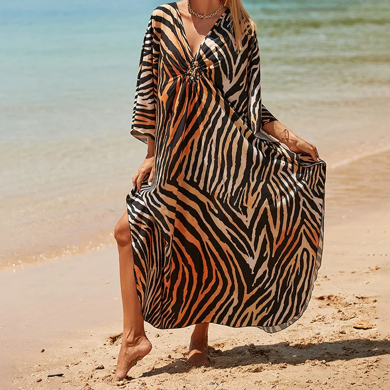 Boho Sexy Women's Dress Apring Summer Fashion Cotton Printed Beach Cover Up Vacation Casual Bikini Proof Loose Dresses For Women