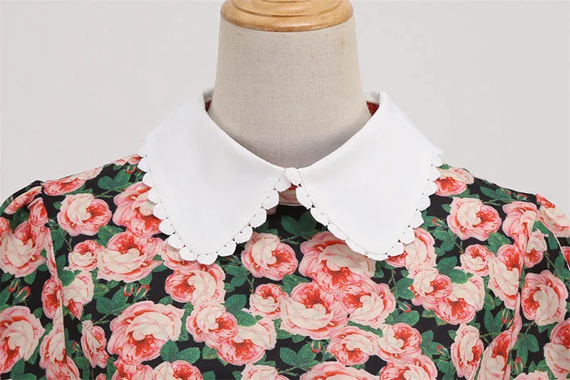 Summer Dress Women Floral Printed Puff Short Sleeve Elegant Peter pan Collar Casual Vintage Retro 50s Midi Party Dress