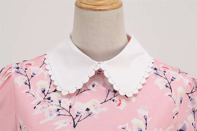 Summer Dress Women Floral Printed Puff Short Sleeve Elegant Peter pan Collar Casual Vintage Retro 50s Midi Party Dress