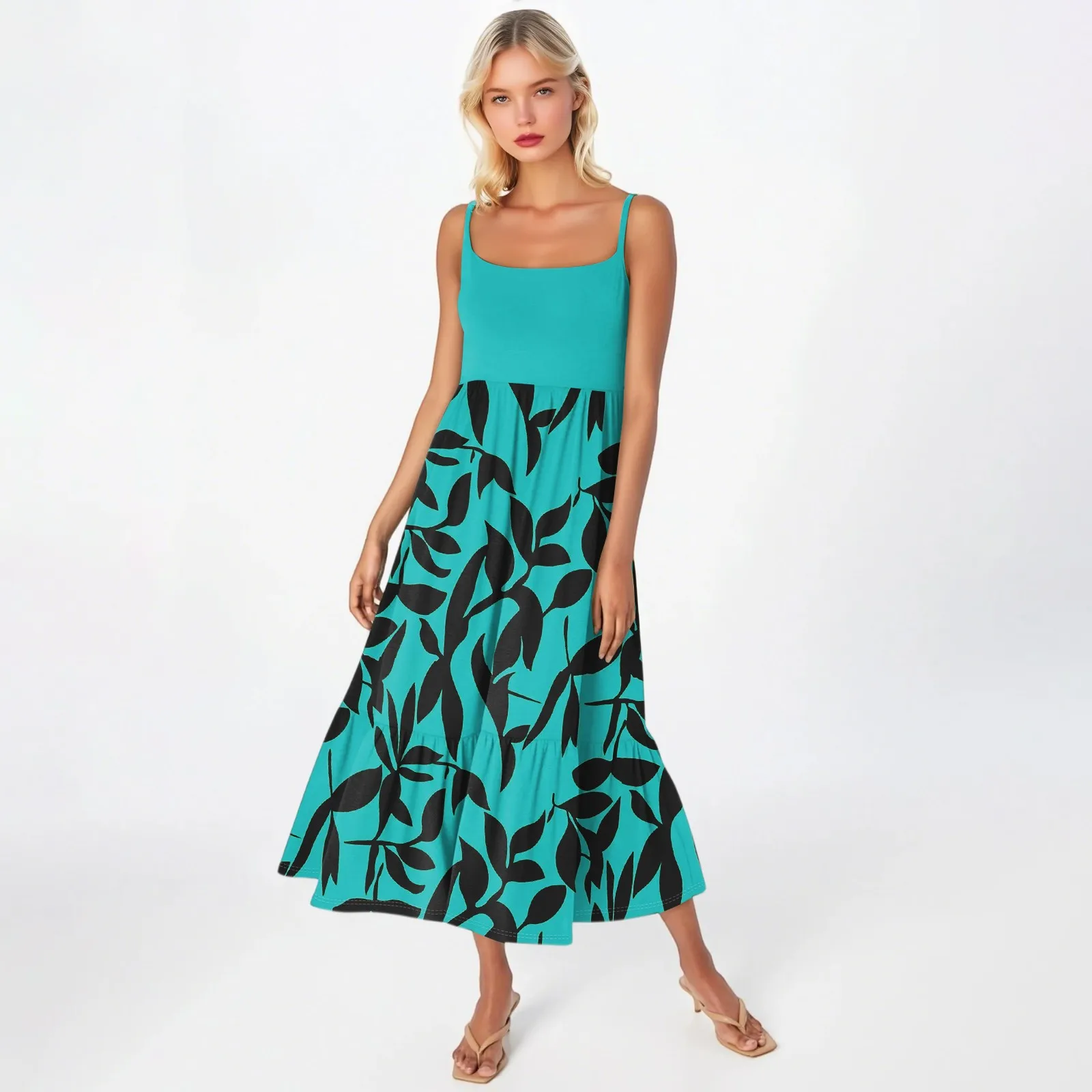 Midi Summer Dresses For Women Maxi Dresses 2025 Colorblock Beach Sundress Casual Dress Teacher Dress Loose Kaftan Vestidos Largo