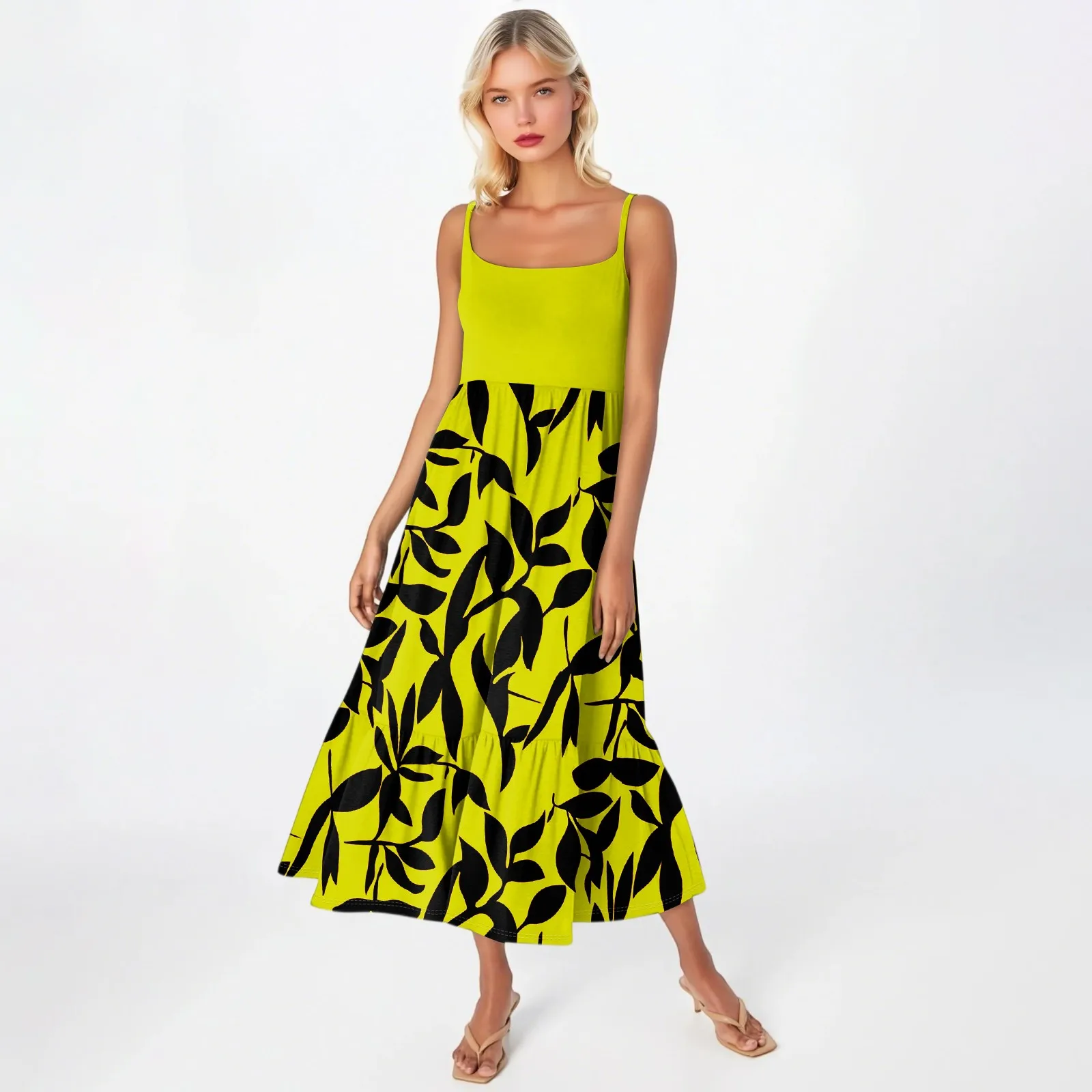 Midi Summer Dresses For Women Maxi Dresses 2025 Colorblock Beach Sundress Casual Dress Teacher Dress Loose Kaftan Vestidos Largo