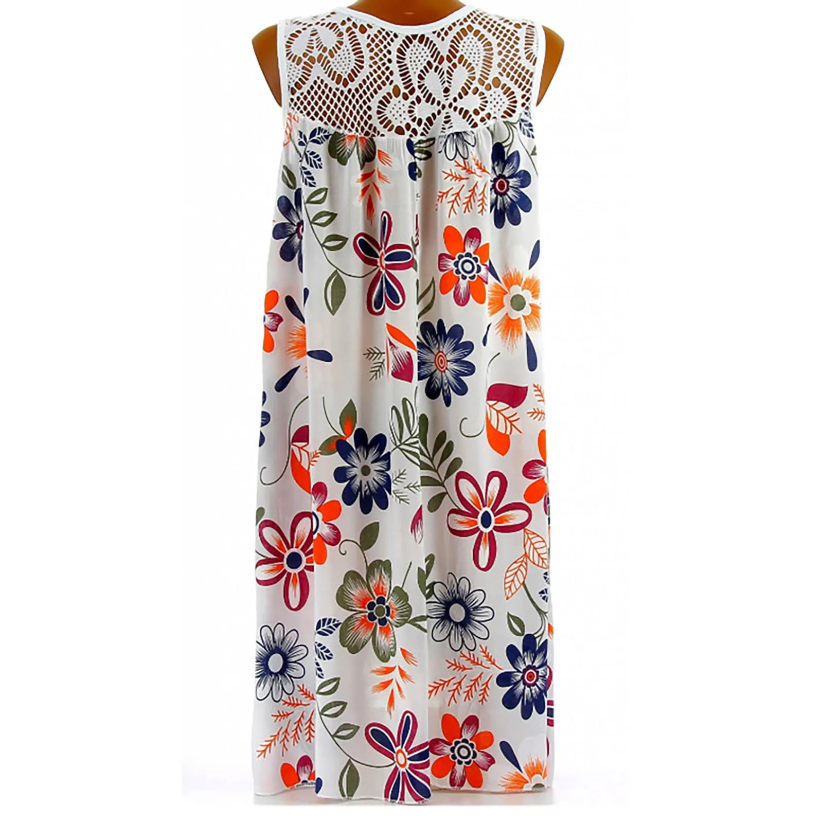 Bohemian Beach Dress Summer Lace Patchwork Sleeveless Tank Dress Vintage Floral Printed Dress Sleeveless Robe Holiday Vestidos