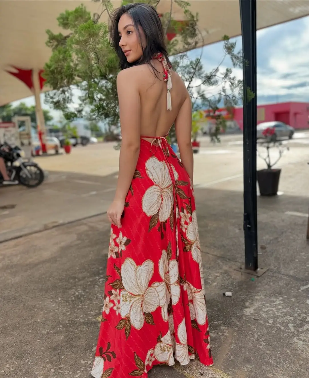 Spring Summer Temperament Elegant Casual Dress Women's Fashion Vacation Style Backless V-neck Suspender Printed Long Swing Dress