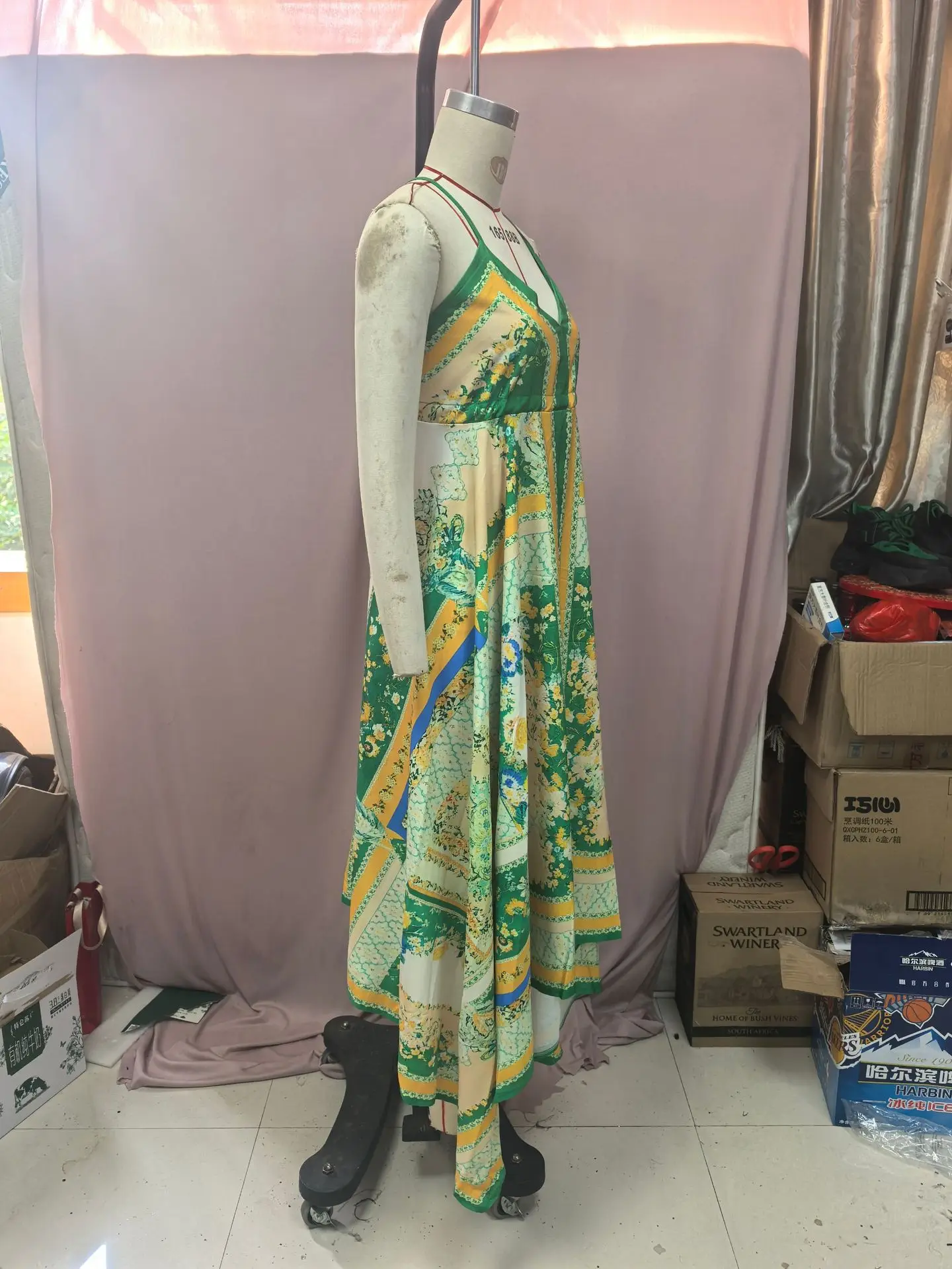 Spring Summer Temperament Elegant Casual Dress Women's Fashion Vacation Style Backless V-neck Suspender Printed Long Swing Dress