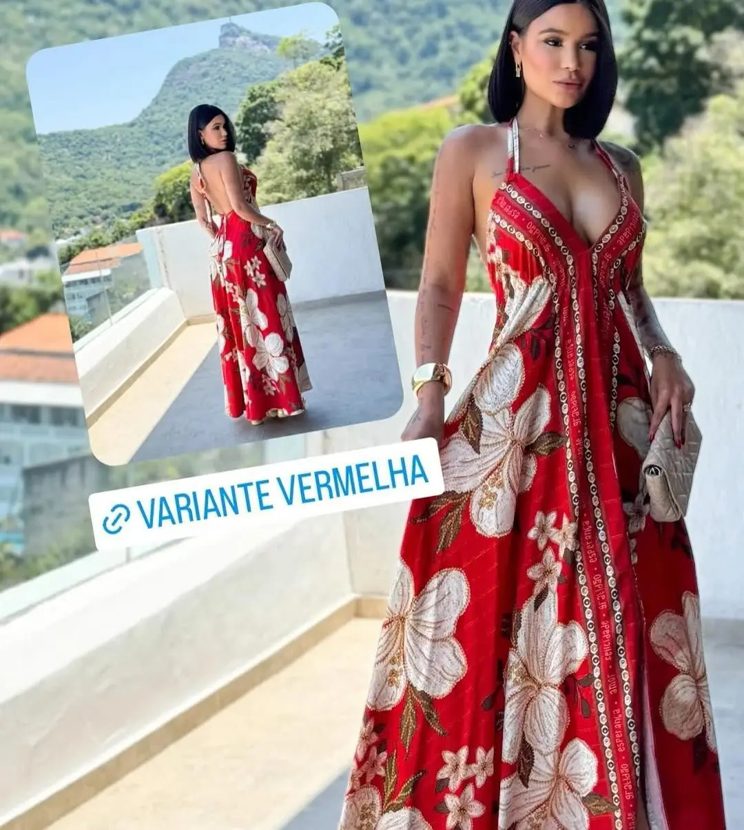 Spring Summer Temperament Elegant Casual Dress Women's Fashion Vacation Style Backless V-neck Suspender Printed Long Swing Dress