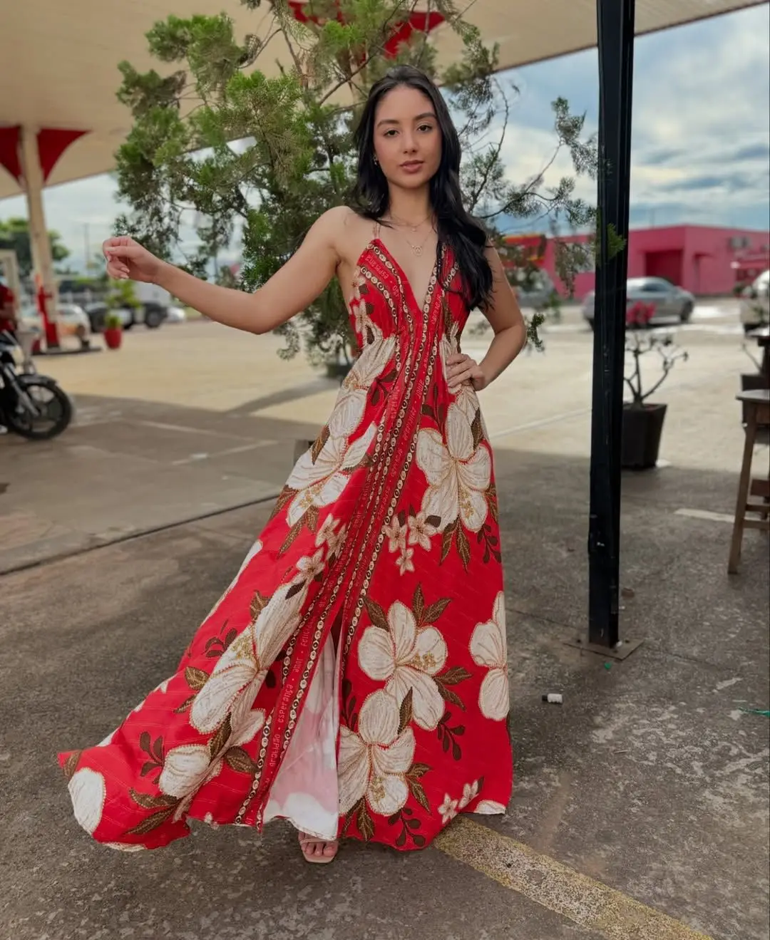 Spring Summer Temperament Elegant Casual Dress Women's Fashion Vacation Style Backless V-neck Suspender Printed Long Swing Dress