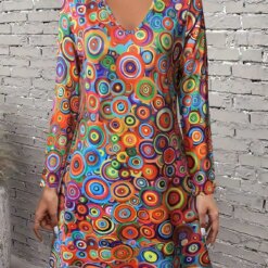 Womens Long Sleeve Graphic Print Spring Midi Dress