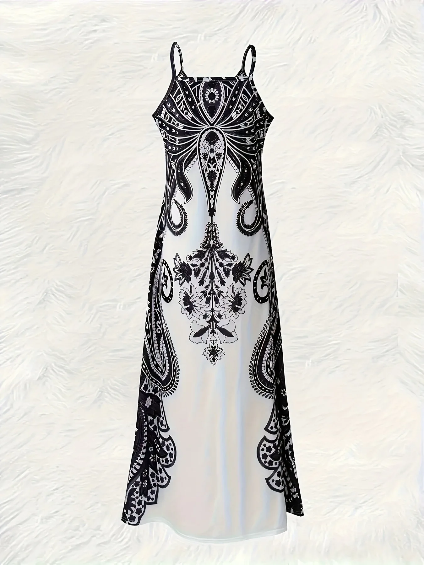 2024 Cross border New Flower Printed V-neck Strap Dress with Exotic Bohemian Vacation Style Elegant Long Style