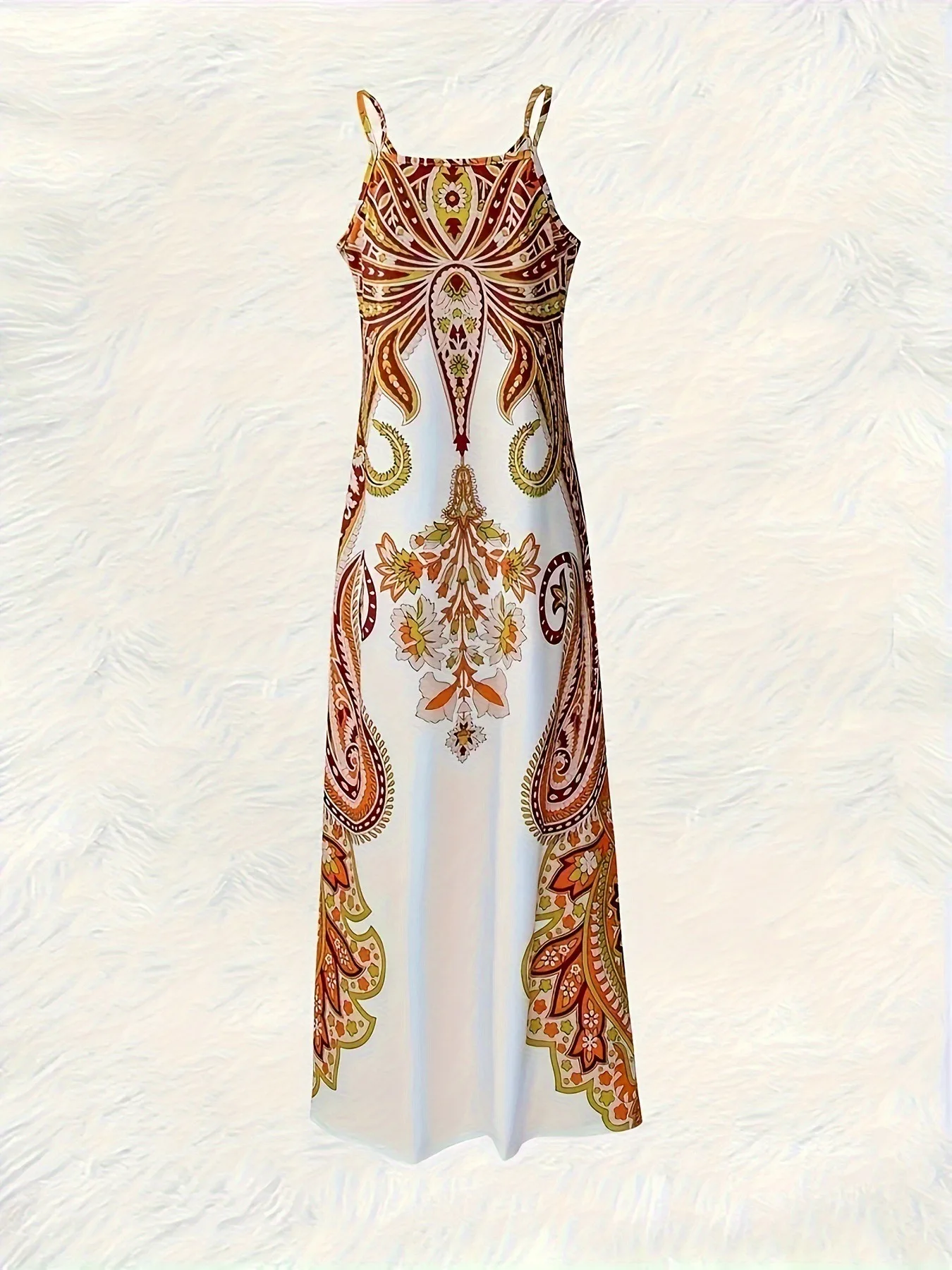 2024 Cross border New Flower Printed V-neck Strap Dress with Exotic Bohemian Vacation Style Elegant Long Style