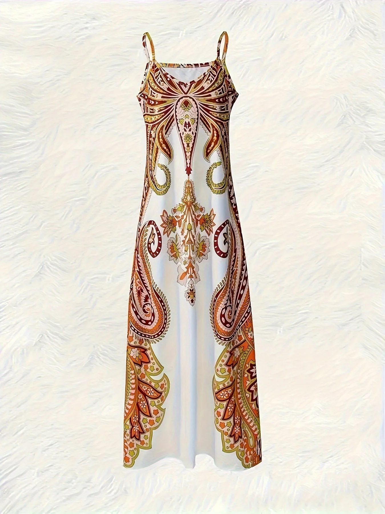 2024 Cross border New Flower Printed V-neck Strap Dress with Exotic Bohemian Vacation Style Elegant Long Style