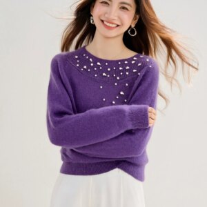 Beaded Sweater 2025 Winter French Socialite One-Shoulder Top Sweet And Soft Base Layer