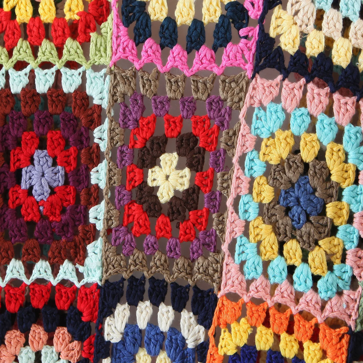 BOHO Colored Plaid Flower Hand Crochet Cardigan Ethnic Woman V neck Open Stitching Long Sweater Knitwear Jumper Holiday